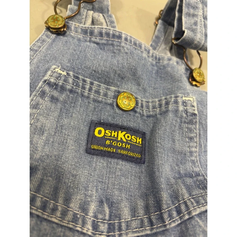 Vintage OshKosh Bgosh Kids Denim Overall Dress Vestbak Blue Pinafore 24in Long